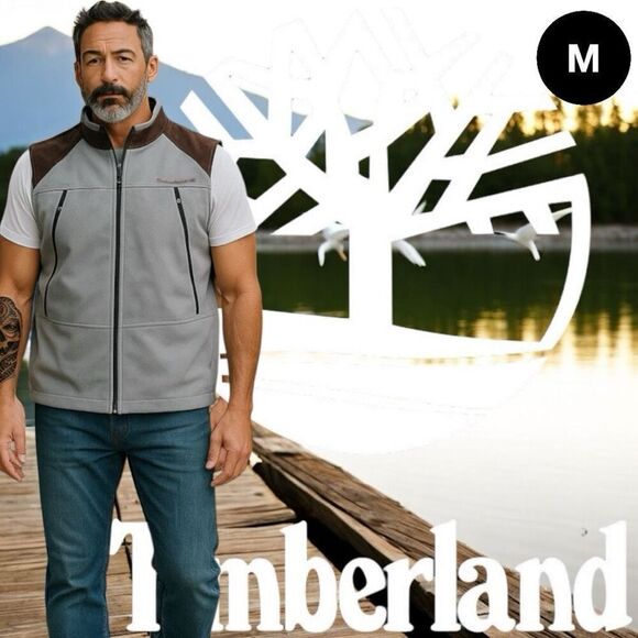 Timberland Men’s Fleece Weather gear Performance Vest Grey M full zip Hiking - Picture 1 of 7